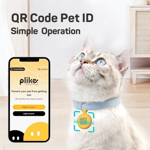 Plike Find Tag with QR Pet ID, Works with Apple Find My (iOS Only), Silicone Bluetooth Collar Tracker for Cats & Small Dogs, IP67 Waterproof, No Monthly Fee