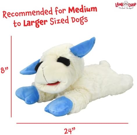 Multipet Lamb Chop Dog Plush Toy - Squeaky Toy for All Dogs - Durable Oxford Lining - Stuffed Animal for Cuddling & Playing - Jumbo (24", Blue Paws)