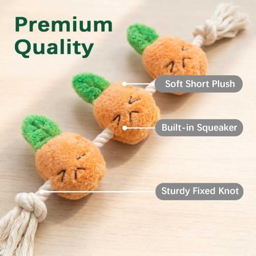 Orange Carrot Dog Rope Toy, Squeaky Plush Tug for Small Medium Dogs