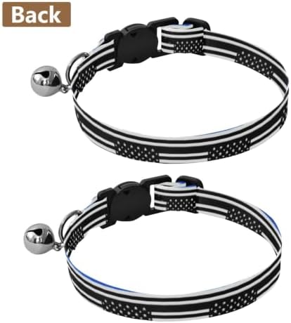 Blue Line Stripe Black Kitten Collars 2 Pack Lightweight Small Dog Collar Adjustable Length 10.6" to 17.1"