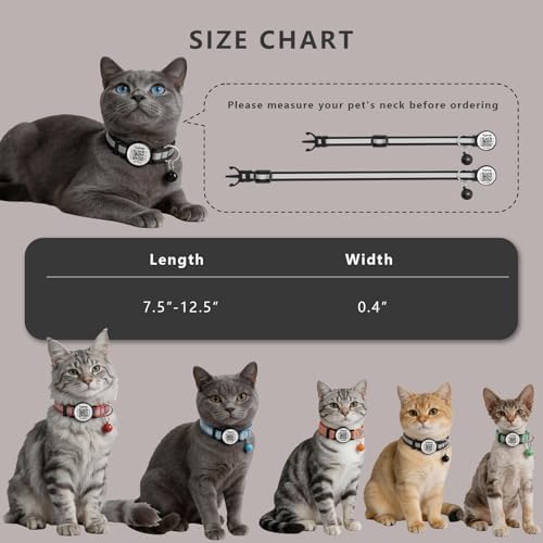 Reflective Kitten Collars with Bell,Cat Collar Breakaway with QR Code Name Tag, Cat ID Tag Personalized, Ultra-Durable, Adjustable, Quick Release, Fits Most Girl Boy Small Large Cats (Black)