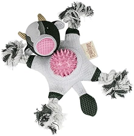 Territory 2 in 1 No Stuffing Removable Fetch Ball Tug Dog Toy for Small Medium Large Dogs, Cow