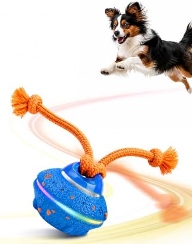 Xeuch Interactive Dog Ball Toy, ETPU Rotating Motion, Rechargeable | 3 Play Modes, Bird Chirping Sounds, 7 LED Lights, ETPU Shell, Rope Design, Rechargeable Battery, for Small and Medium Dogs
