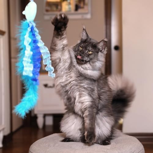 Quirky Kitty Nifty Narwhal Feather Wand and String Teaser Cat Toy, Catnip