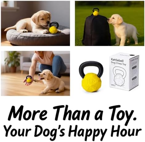 MECOOL Indestructible Dog Toy for Aggressive Chewers - Heavy Duty Chew Ring with Durable Nylon and Treat Dispenser Rubber Base, Interactive Food Puzzle Dog Chew Toy,Medium Yellow for Puppy