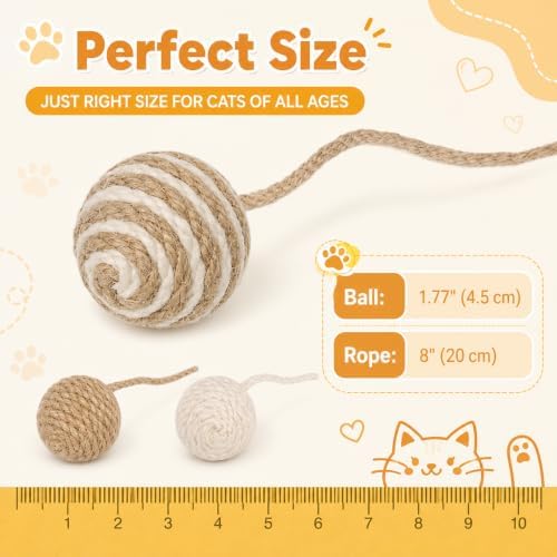 3PCS Cat Rope Ball, Cat Toy Ball with Sisal Rope Wrapping (1.6 Inch)