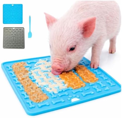 3Pcs Pig Enrichment Toys, Silicone Lick Mat for Mini Pigs with Spatula, Suction Cup Slow Feeder Enrichment Mat for Powder Slurry, Soft Food & Pellets, Toy for Mini Pigs.