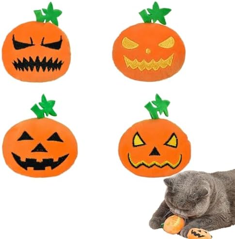 Halloween Cat Toys, Pumpkin Squeak Toys for Cats Dogs Indoor, 4Pcs