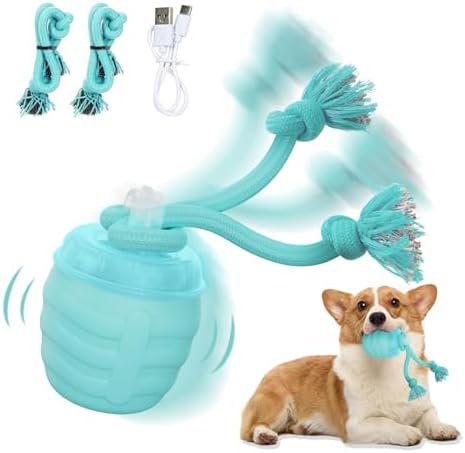 Interactive Dog Toy, [Newly Upgraded] Motion Activated Rolling Squeaky Ball for Medium/Large Dogs, Automatic Moving Dogs Ball for Boredom, USB Rechargeable(Cyan)