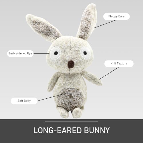 Knit Plush Dog Toys for Small & Medium Dogs – Squeaky Cuddle & Play Bunny Toy | Soft Stuffed Rabbit Animal Dog Toy for Gentle Play, Anxiety Relief & Snuggle (Long-Eared Rabbit Bunny)