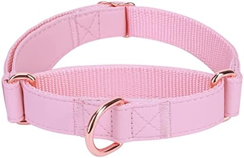 Soft Leather Martingale Dog Collar - Adjustable Rose Gold Limited Slip Collars [Easy to Clean], Stylish Durable Heavy Duty Nylon No Pull Training Collar for Small Medium Large Dogs XS Pink