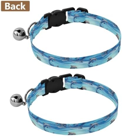 2 Pack Pet Collar Cute Jumping Dolphins Collar with Bell for Dog Puppy, Adjustable 10.6 to 17.1 Inches