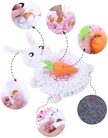 Pet Snuffle Mat Dog Foraging Food Mats Interactive Feeding Puzzle Toy Animal Design Fleece Slow Feeder Treat Dispenser for Dogs Rabbits Guinea Pigs (Bunny)