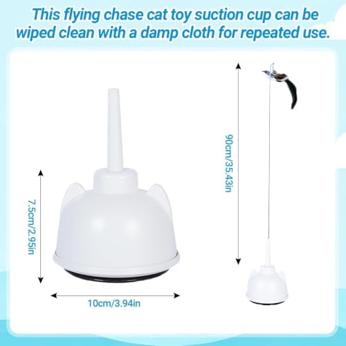 Interactive Cat Toys for Indoor Cats, Automatic 360° Spinning Cat Wand Toy, Strong Suction Cup Base, USB Rechargeable, Detachable Wand, 2 Feather Refills, 2 Speeds, 3 Modes for Cats of All Ages