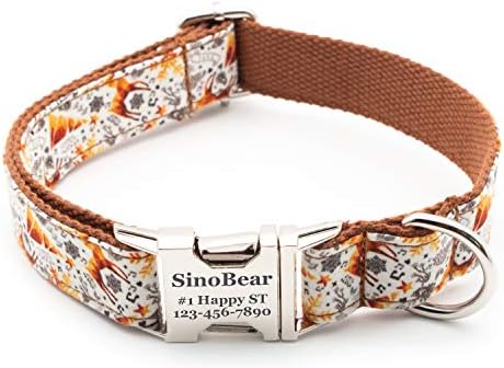 Adjustable Durable Dog Collar Personalized Engraved Fabric (Gold Christmas)