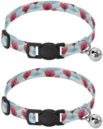 Heart Trees Lightweight Pet Collar for Cats and Dogs, 2 Pack Breakaway Cat Collars with Bell
