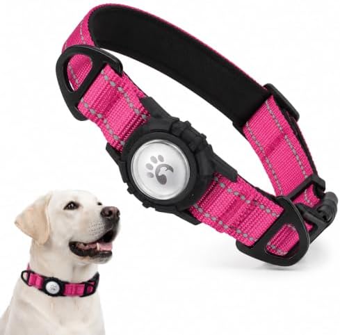 Padded Dog Collar with Waterproof Holder Compatible with Airtag