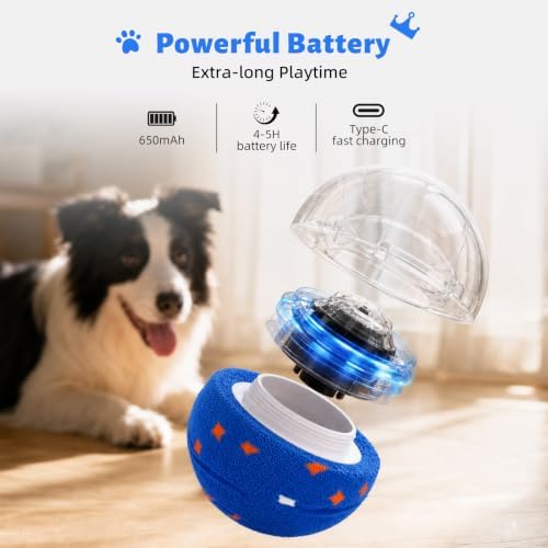 Smart Interactive Dog Toys Ball，Automatic Moving, Bouncing and Rotating,Pet-Safe & Durable E-TPU Material, IPX7 Waterproof, Active Rolling Ball for Puppy Medium Large Dogs, Long Battery Life (Blue)