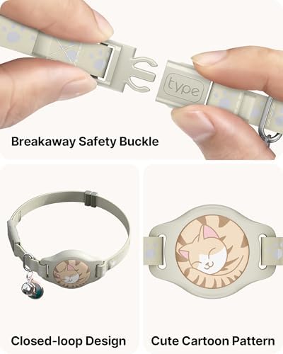 Cat Tracker Collar - Tracking Pet Collar with Finder Tag Waterproof, No Monthly Fee, Compatible with Apple Find My (iOS Only), Light Khaki