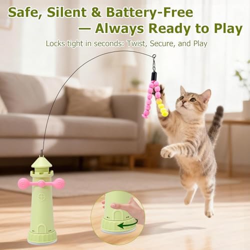 Interactive Cat Toys for Indoor Cats, Windmill Feather Cat Teaser Wand, Bouncy Kitten Toys with Strong Suction Cup Base for Bored Felines & Self-Played Enrichment Green