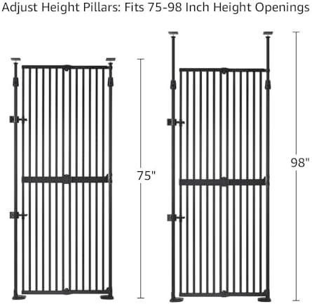 unipaws 75" High Extra Tall Cat Safety Gate for Narrow Space, No Drilling | Fit for 21"-34" Wide and 75"-98" Height Opening, Auto Closing, Suitable for Doorway Hallway Stairs, Indoor Use, Black