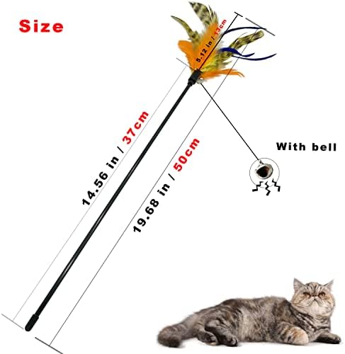 Cat Wand Toy Feather Stick Cat Toys, 6 Pieces Interactive Cat Toy Feathers Wand for Indoor Cats (C)