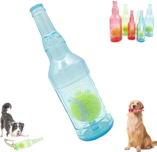 LELEBEAR Dog Play Bottle Toy, Bottle Toy for Dogs, Interactive Dog Chew Toy with Tennis Ball, Water Bottle Pets Dogs Chew Toys (Blue, 25CM)