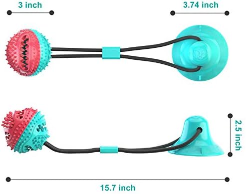 Guardians Dog Chew Toy with Suction Cup for Aggressive Chewers, Puppy Training Treats, Food Dispensing Ball, Pet Teeth Cleaning Rope Toys for Small Medium Dogs (Blue&Red)