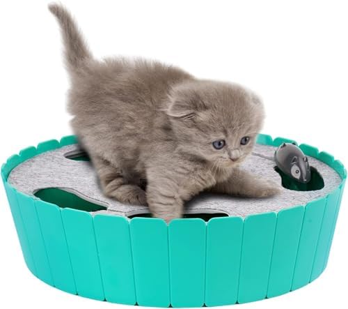 Pawaboo Interactive Cat Toy with Running Mouse, Automatic Track Kitten Toy | Electronic Motion Cat Toy for Indoor Cats, Pop and Play Hide Seek Cats Toys Hunting Mouse for Kitty Play Exercise, Lake Blue