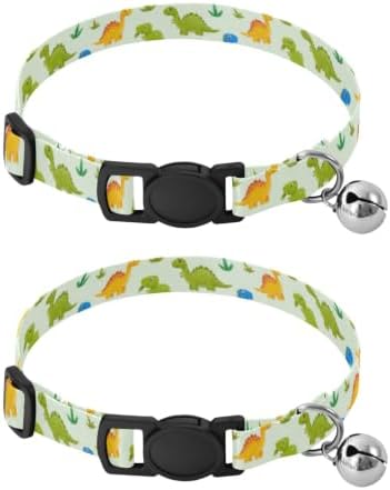 Colorful Cartoon Dinosaurs Cat Collar 2 Pack Collars for Cats Adjustable 10.6 to 17.1 Inches