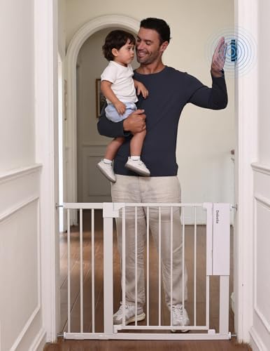 Babelio Smart Baby/Pet Gate, New Generation of Safety Gate with Infrared Auto-Unlock & Removable Baby Gate (White)