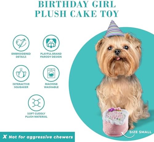 Haute Diggity Dog Birthday Girl Cake Plush Dog Toy, Funny Stuffed Dog Toy