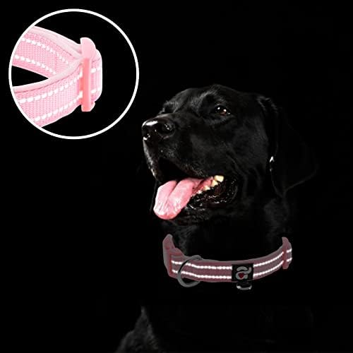 azuza Reflective Dog Collar, Neoprene Padded Large Dog Collar, Pink, L