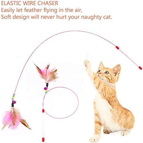 Sanpink Cat Feather Toy, Cat Toys Wand, Bundle of 5 Pack Interactive Pet Cat Kitten Chaser Teaser Wire Wand with Bell Beads for Cat Exercise Play Fun Gifts - Wholesale