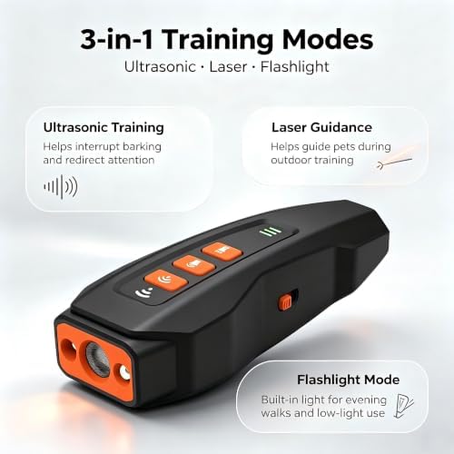 Ultrasonic Dog Bark Deterrent, No Collar Training Device 3 Modes