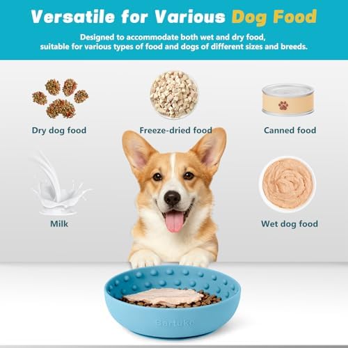 Dog Lick Bowl, Silicone Slow Feeder Dog Bowl with Strong Suction, Cyan