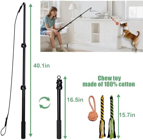 Flirt Pole for Dogs Heavy Duty 40inch Extendable Aluminum Alloy Dog Flirt Pole for Large/Medium/Small Gogs,Interactive Dog Toys for Indoor/Outdoor