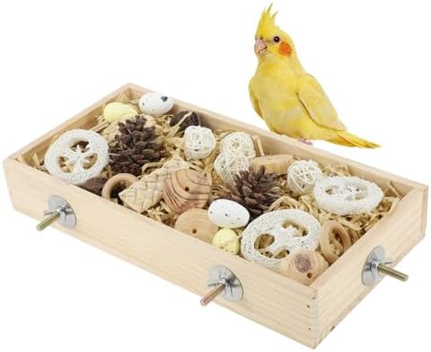 Bird Foraging Toys Box, Wooden Foraging for Bird,Wood Color, L