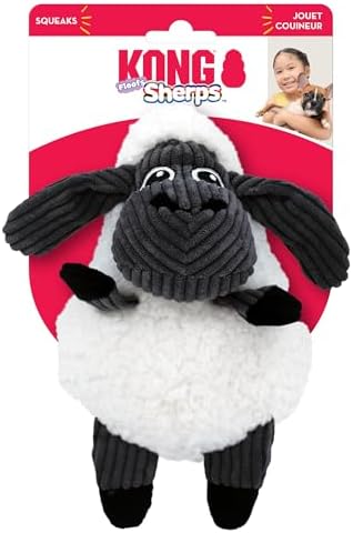 KONG Sherps Floofs – Plush Dog Toy with Flat Squeaker & Crackly Noise – Soft, Snuggly Cuddly Toy for Indoor Fetch & Gentle Play, Durable Lined Design (Sheep (2 Pack))