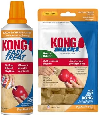 KONG Dog Treats Combo Pack - Includes Bacon/Cheese Snacks & Easy Treat Bacon/Cheese Spray - Toy Filler - for Training, Playtime & More - for Small/Medium Dogs