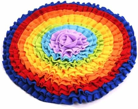 Dog Snuffle Mat Interactive Round Shape Sniff Feeding Food Mats Pet Foraging Treat Dispenser Toy Slow Feeder for Dogs Rabbits (Rainbow)