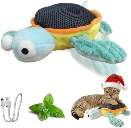Puffluv Flapping Cat Toy,Can NOT Fly Interactive Auto Beating Arms & Chirping 3 Modes, USB Charging with Catnip,Rechargeable Mimic Sea Turtle for Indoor Kitten No Boredom-Type C