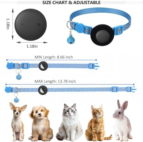 GPS Tracker for Cats, Mini GPS Pet Tracker with Collar, IPX8 Waterproof Cat Trackers Collar,No Monthly Fee,Work with Apple Find My(iOS Only),Smart Trackers for Pets-Blue-4