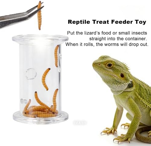Reptile Treat Feeder Toy 3 Pack,Rolling Clear Insect Dispenser for Lizards, Geckos, Bearded Dragons & Small Reptiles – Interactive Mealworm Feeding Tube for Enrichment and Slow Feeding
