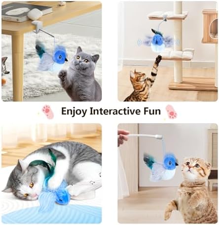 Migipaws Interactive Flapping Bird Cat Toy, Blue
