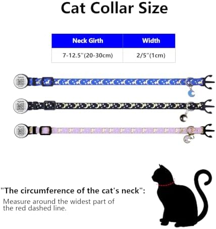 Stars and Moon AirTag Cat Collar with AirTag Holder,Air Tag Cat Collar for Apple. Solid & Safe, Pet Collar, Breakaway Cat Collar, Scan QR for Instant Location Alerts.NO APP(red)