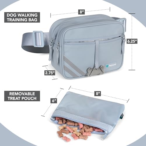 PetAmi Dog Walking Bag, 3-in-1 Crossbody Fanny Pack Treat Pouch, Light Blue