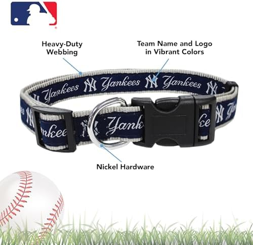 MLB New York Yankees Licensed PET COLLAR- Heavy-Duty, Strong, and Durable Dog Collar. Available in 29 Baseball Teams and 4 Sizes