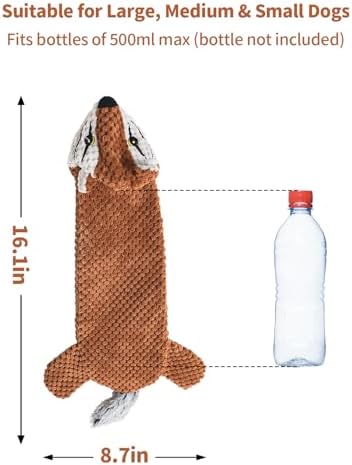 Dog Toys, Squeaky Plush No Stuffing Crinkle Dog Toy for Small Medium Large Dogs, Interactive Puppy Teething Water Bottle Dog Chew Toy (Squirrel)
