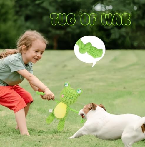 Plush Frog Dog Toy, Squeaky Interactive Tug Toy for Small Medium Dogs